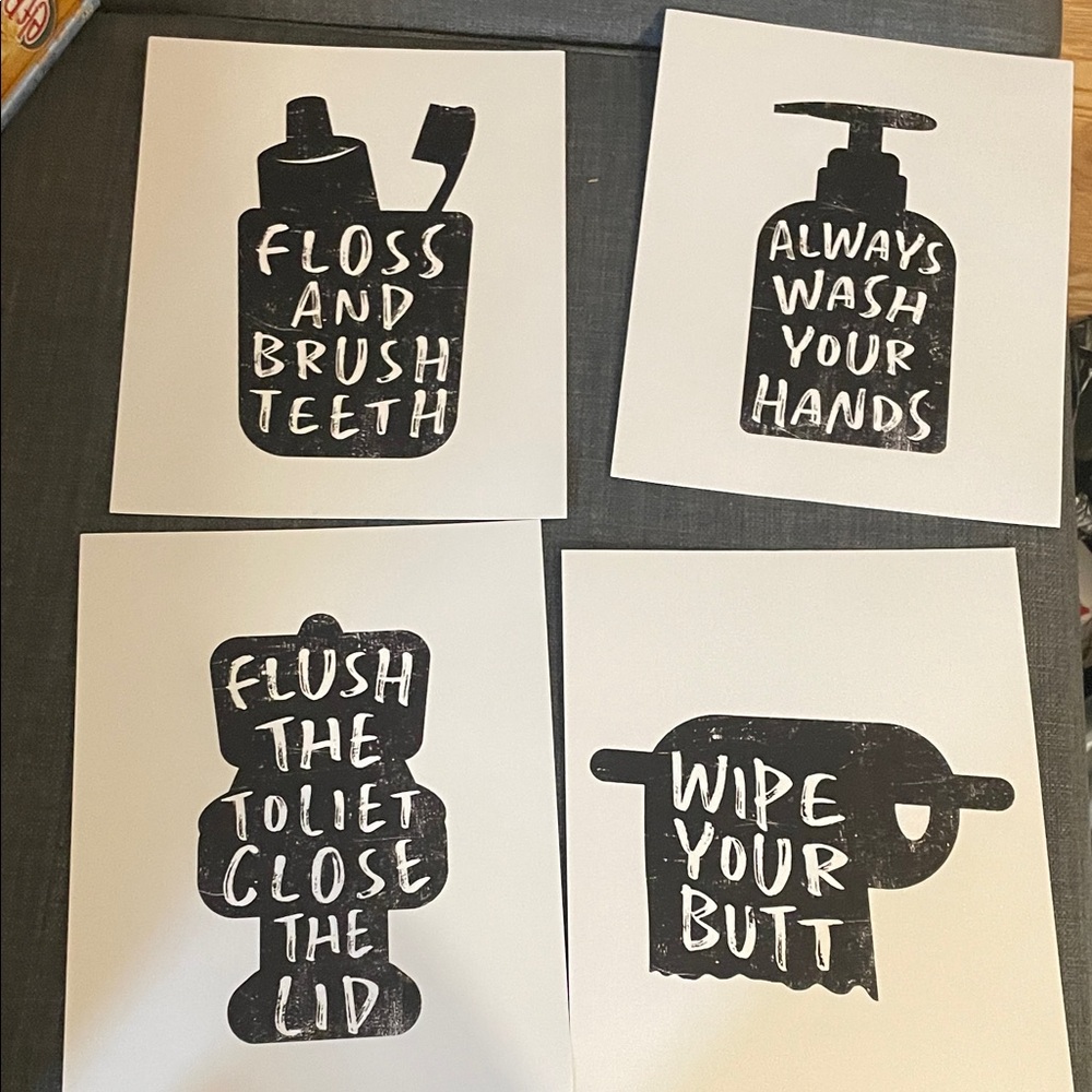 Source Unknown Black and White Bathroom Art Set